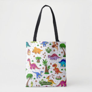 Bonito Padrão Verde Azul Dinossauro Tote Bag