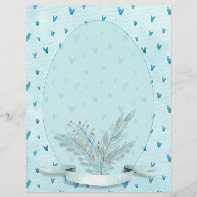 Bonito Pastel Blue Hearts Watercolor Stationery (Frente)