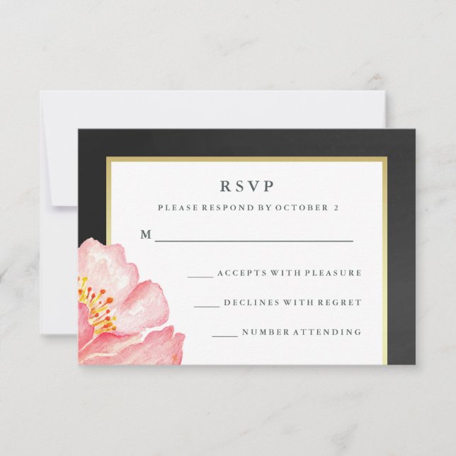 Bonito Pink Watercolor Peony e Chalkboard RSVP (Frente)