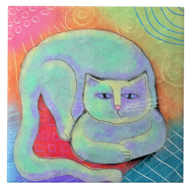 Bonito pintura de Abstrato de Gato Branco (Frente)