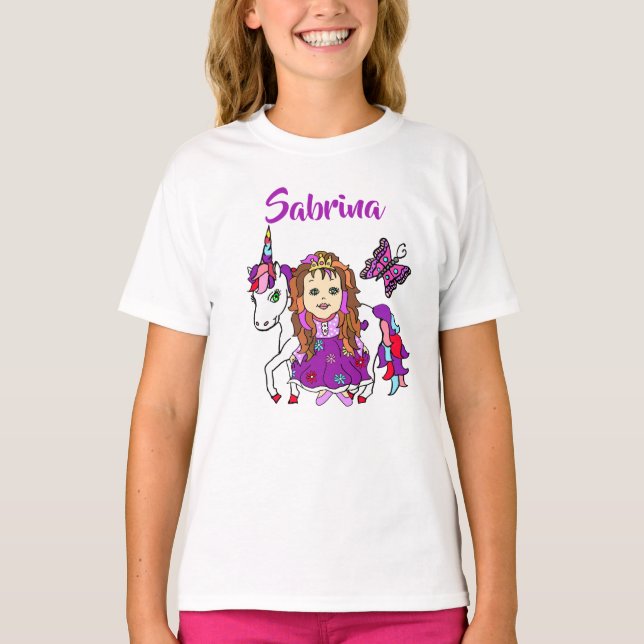Bonito Princesa e Camisa Personalizada do Unicórni (Frente)