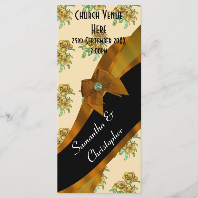 Bonito programa de casamento floral castanho (Frente)