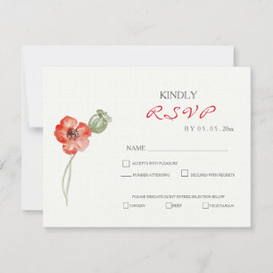 Bonito Red Poppies moderno cartão RSVP de casament