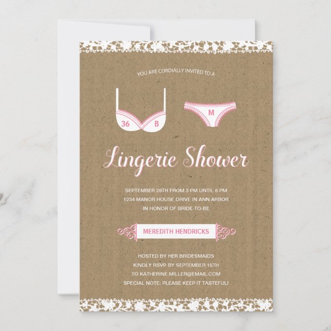 Bonito renda| Convite para Chá de panela Lingerie (Frente)