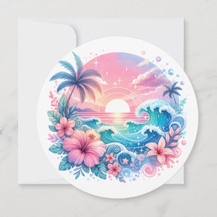 Bonito rosa e arte costeira azul