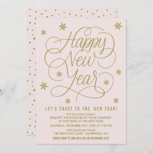 Bonito rosa e Dourado Convite de festas de Ano Nov
