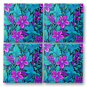 Bonito Roxo e Azul Teal Floral