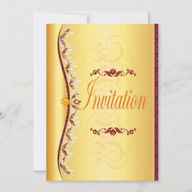 Bonito roxo e branco em ouro Convite (Frente)