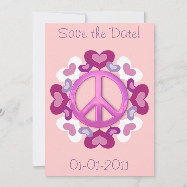 Bonito Sinal de Paz Rosa e Convites a Corações (Frente)