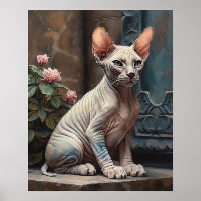 Bonito Sphynx Cat Art Poster Impressão (Frente)