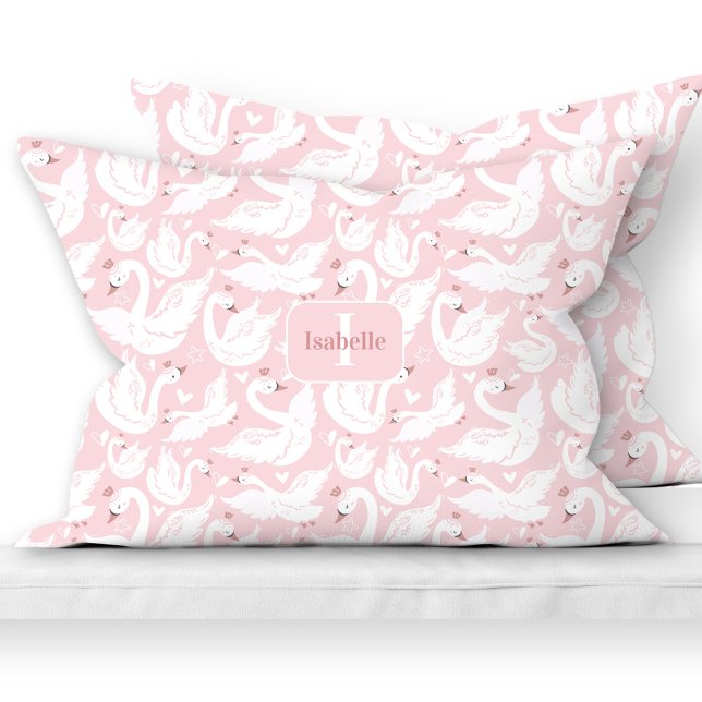 Bonito Swan Princesa Padrão Rosa Nome Monograma Ra (Cute Swan Princess Pattern Pink Name Monogram Girl Pillow Case)