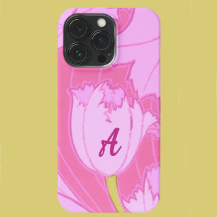 Bonito Tulipa Rosa Floral com Monograma Feminina