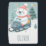Bonito Urso Polar Movido Snowmobile Personalizado<br><div class="desc">Prepare-se para uma aventura ártica com este adorável e personalizado caso iPad! Esta design de capricho apresenta um urso polar fofo todo empacotado num cachecol e capuz, corajosamente dirigindo um moto de neve através de uma colina de neve. É a maneira perfeita de mostrar seu amor pelo inverno e todas...</div>
