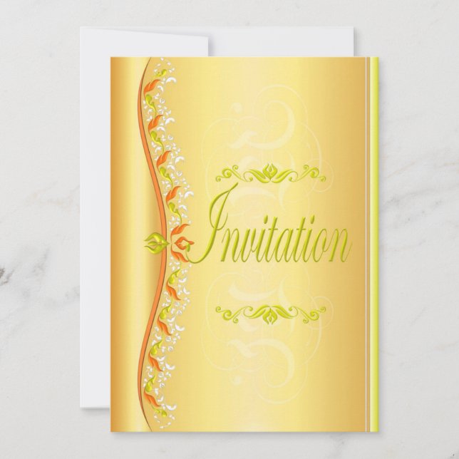 Bonito verde e laranja em ouro Convite (Frente)