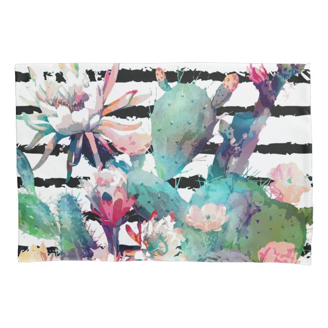 Bonito Watercolor Cactus Floral Black Stripes (Frente)