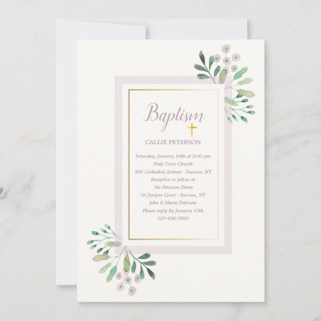 Bonito Watercolor Floral Baptism Convite (Frente)