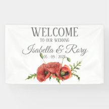 Bonito Watercolor Red Poppies Banner de Casamento