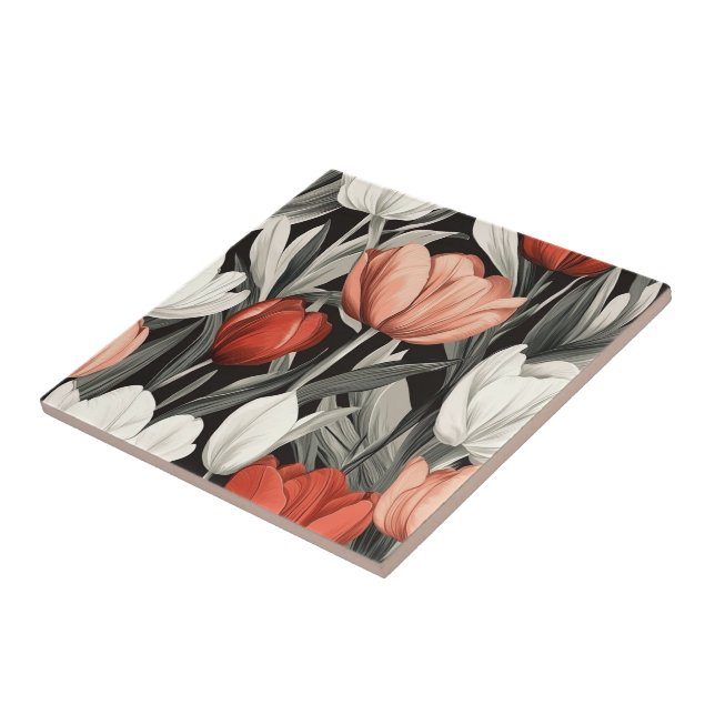 Bonitos Azulejos De Cerâmica De Tulipas Florais Pa (Lateral)
