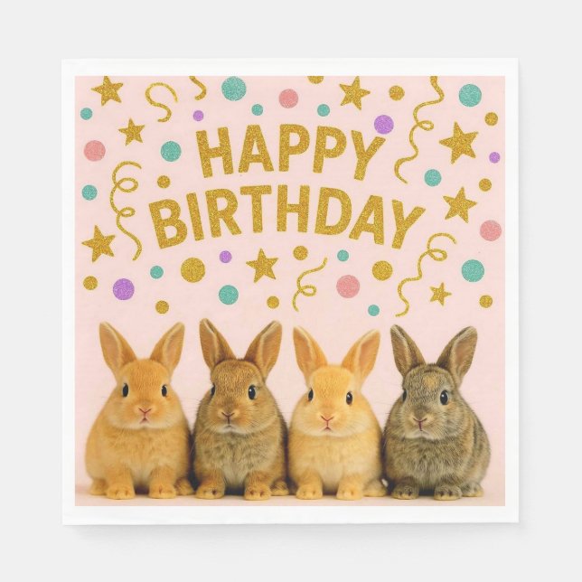 Bonitos guardanapos de aniversário de coelhos! (Frente)
