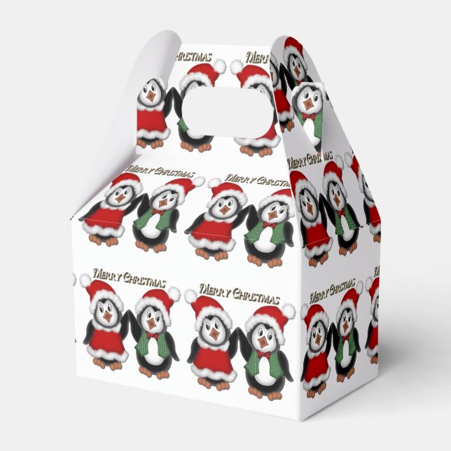 Bonitos Pinguins Felizes Caixa de Favor de Natal (Frente)