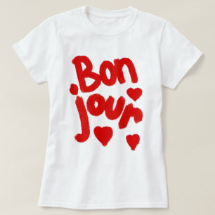 "Bonjour En Coeur", Camiseta Branca