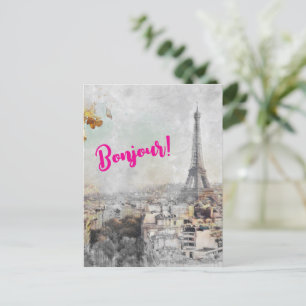 “Bonjour Paris” Cartão Postal da Torre Eiffel – Vi