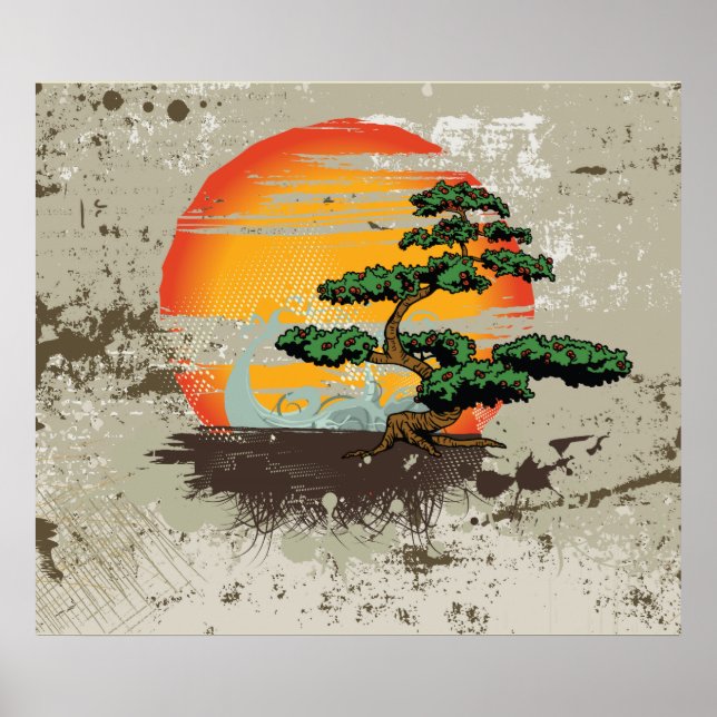 Bonsai asiático e impressão poster (Frente)