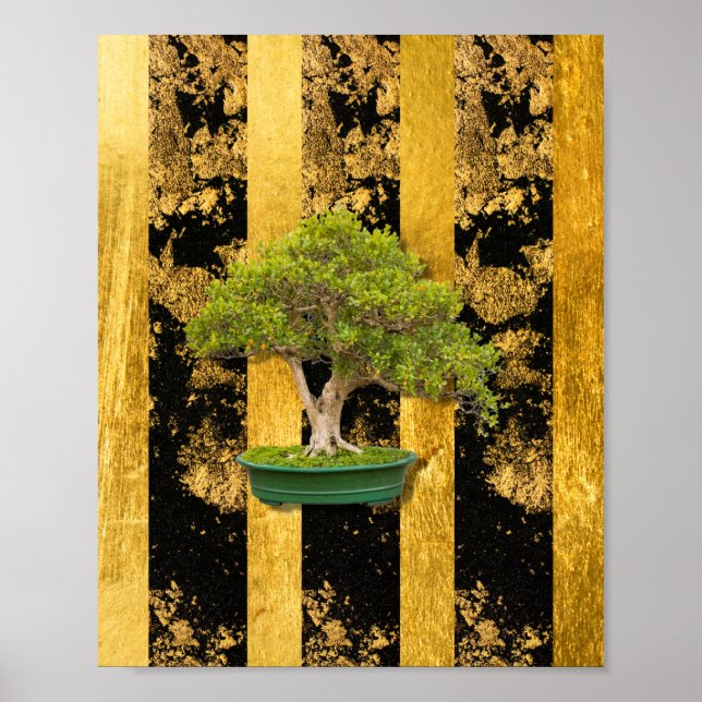 Bonsai Tree Dourada Black Wall Art Poster (Frente)