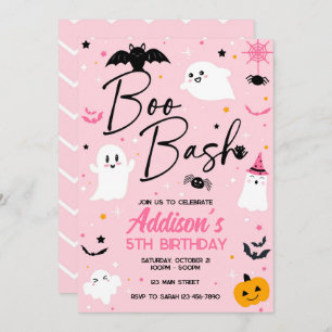 Boo Bash Pink Halloween Fantasma Convite Aniversár