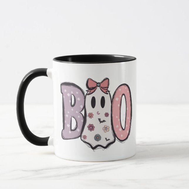 Boo - Caneca Moderna de Halloween com Fantasma Fof (Esquerda)