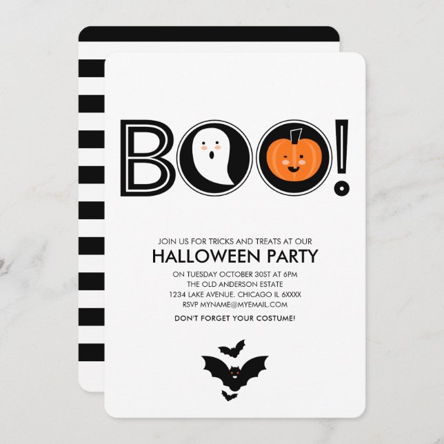Boo! Convite para Festas de Halloween (Frente/Verso)
