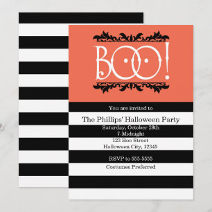 Boo! Convites de Halloween a preto branco e laranj