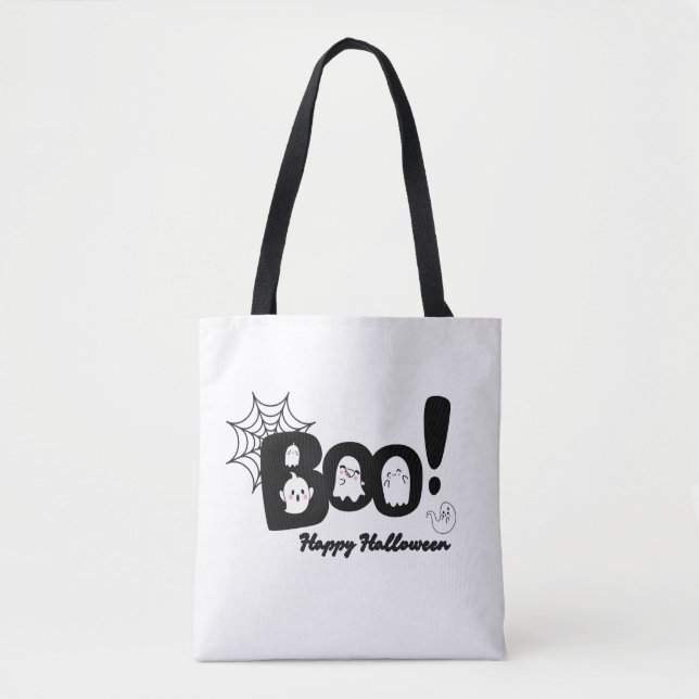 "Boo!" "Cute!" Halloween Ghost Tote Bag (Frente)