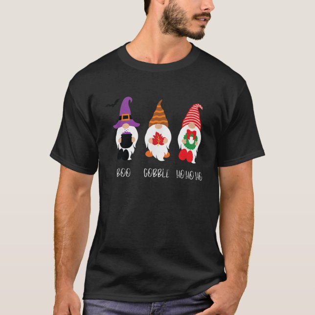 Boo Gobble HoHo Gnomos Camisa de Natal (Frente)