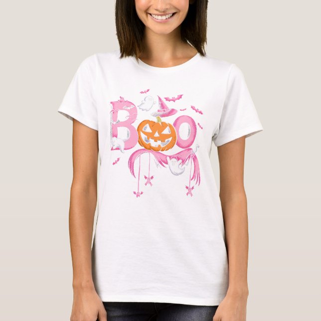 Boo Halloween Camisa Rosa Fantasma (Frente)