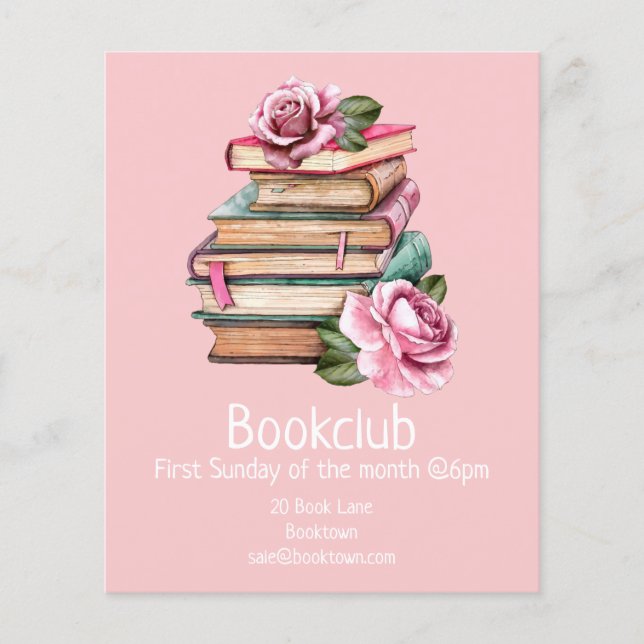 Bookclub reading books group book session flyer (Frente)