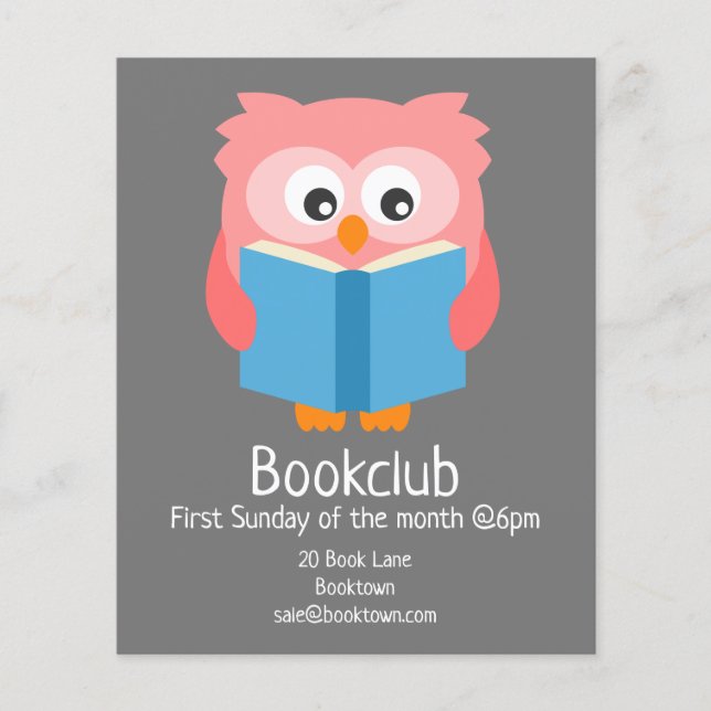 Bookclub reading owls group book session flyer (Frente)