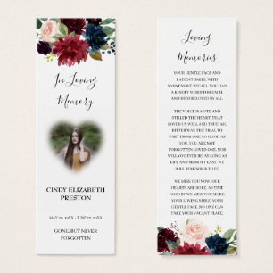 Bookmark De Poema Funeral De Foto Floral Vermelho 