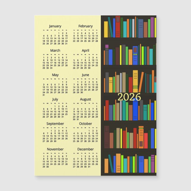 Bookshelves 2026 Calendar Magnetic Card (Frente)
