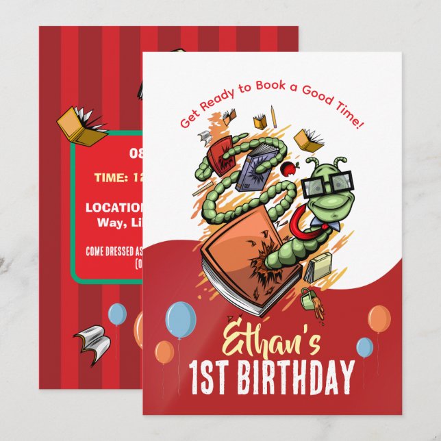 Bookworm Birthday Bash Convite (Frente/Verso)