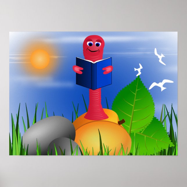 Bookworm de livro bonito divertido Poster Impressã (Frente)