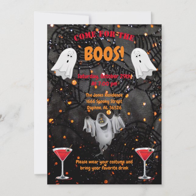 Boos, Bebidas e Convite para Festas de Halloween (Frente)