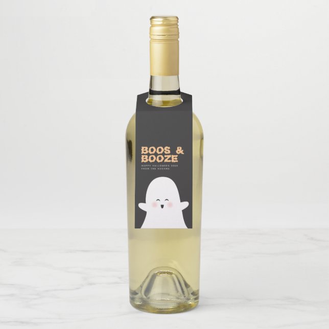Boos e Booze a Etiqueta Ghost Ghost Cute Halloween (Na garrafa)