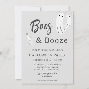 Boos e Booze Cinzas Adultos de Halloween Convite B