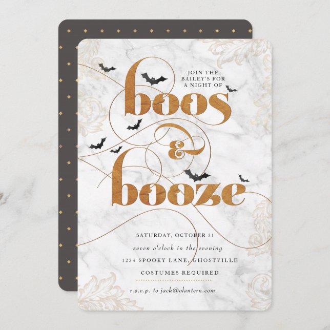 Boos e Booze Halloween - Convite Elegante (Frente/Verso)