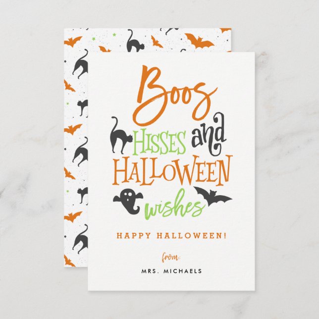 Boos Hisses e Cartões de Halloween (Frente/Verso)