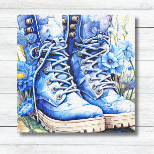 Boot Blue Hiking com Canvas de Flores Selvagens