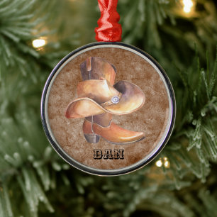 Boot & Hat do cowboy do enfeites de natal com pint