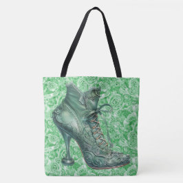 Boot Verde Steampunk no Bolsa do Ombro Grande Rosa