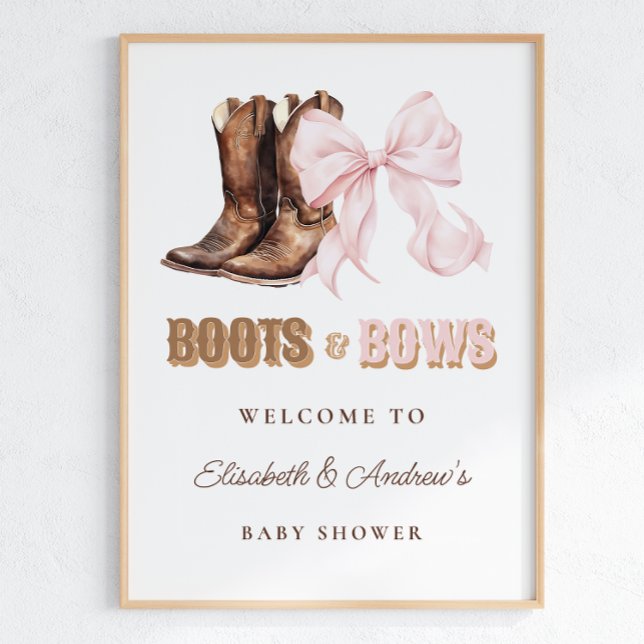 Boots & Bows TWINS Baby Shower Welcome Poster (Criador carregado)